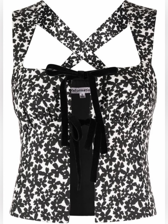 Reformation Tops - Reformation Azalea Tie-Front Top Black White Floral Tank Bows Size 10